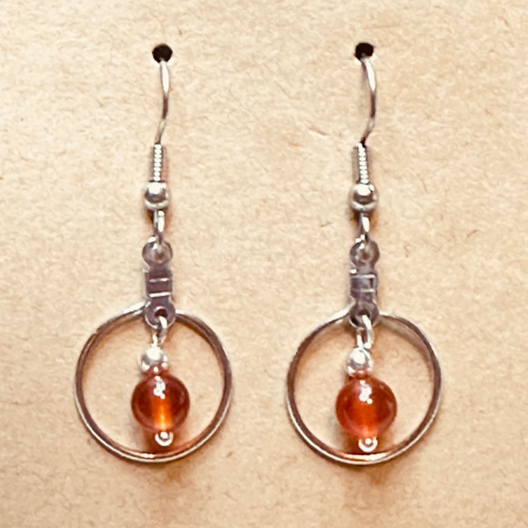 Hand Crafted Jewelry - Stainless Steel Hook & Hoop Earrings w/Carnelian Agate Stones Handmade
